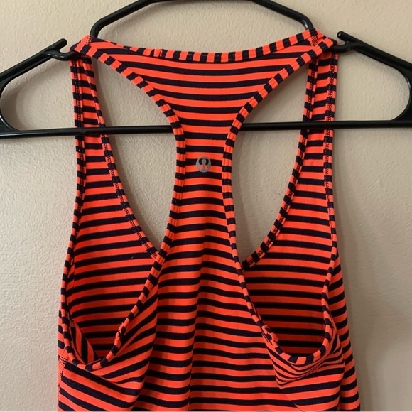Lululemon Neon Orange and Black Striped Racerback Tank Size 4 - Picture 4 of 9